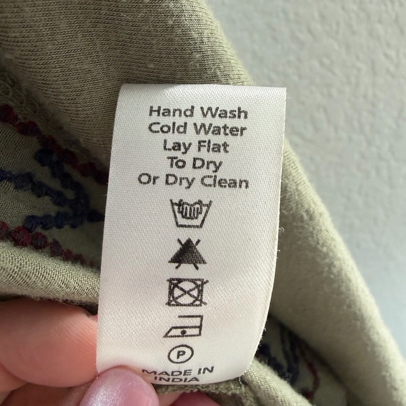 Caite / Athleta Floral Embroidered Open Front Olive Green Cardigan Vest Medium - Picture 8 of 8